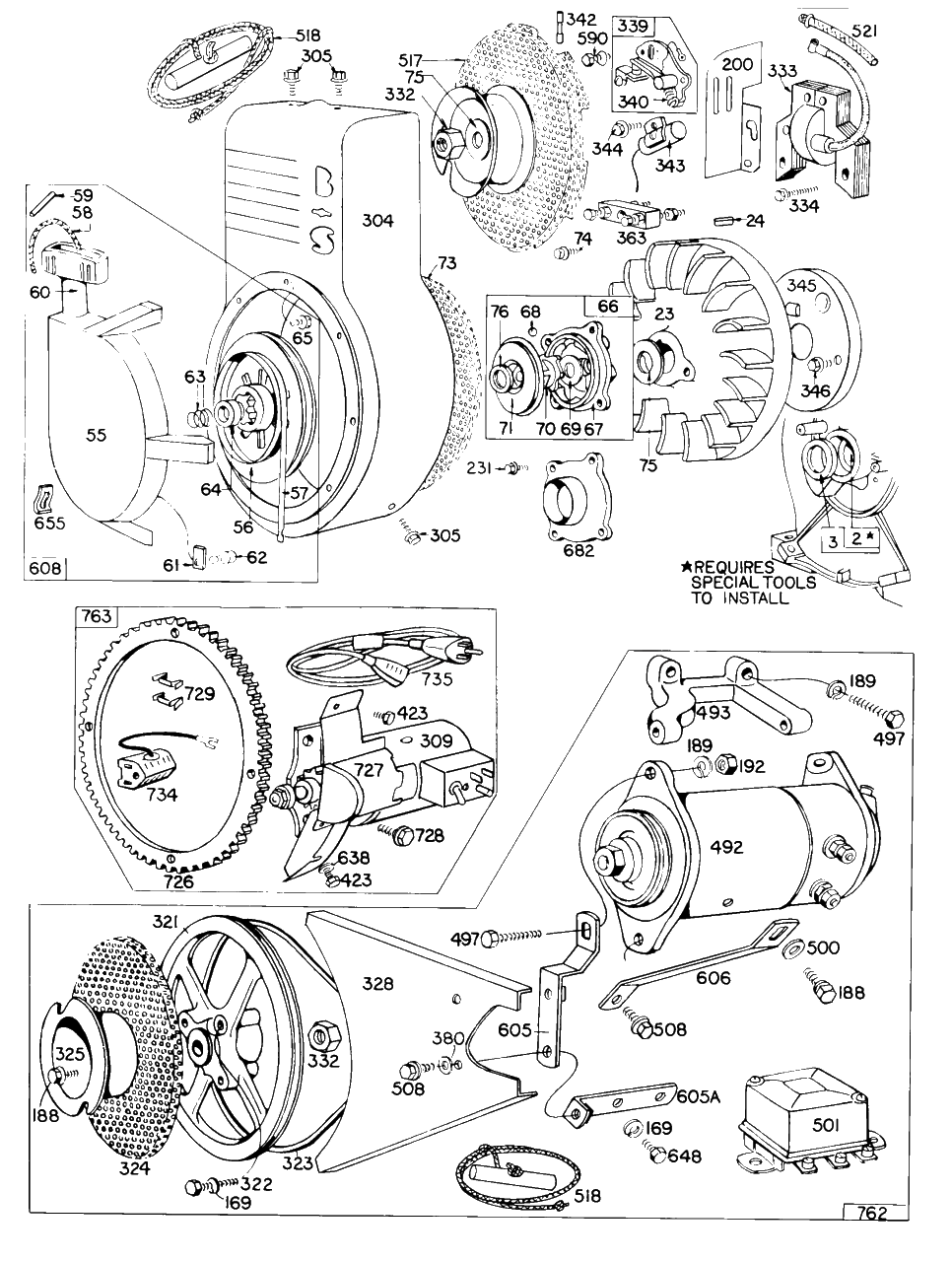 Electric Starter, Rewinds Diagram and Parts List for 146451-0669-XX  Briggs and Stratton Engine
